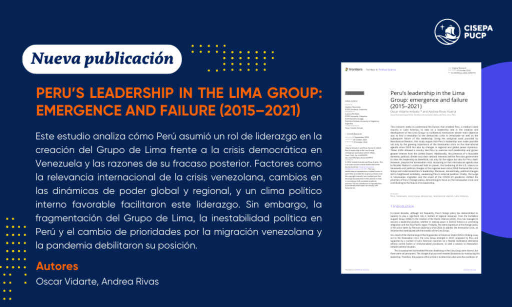 Nuestro investigador Oscar Vidarte es coautor de un artículo en la revista Frontiers in Political Science