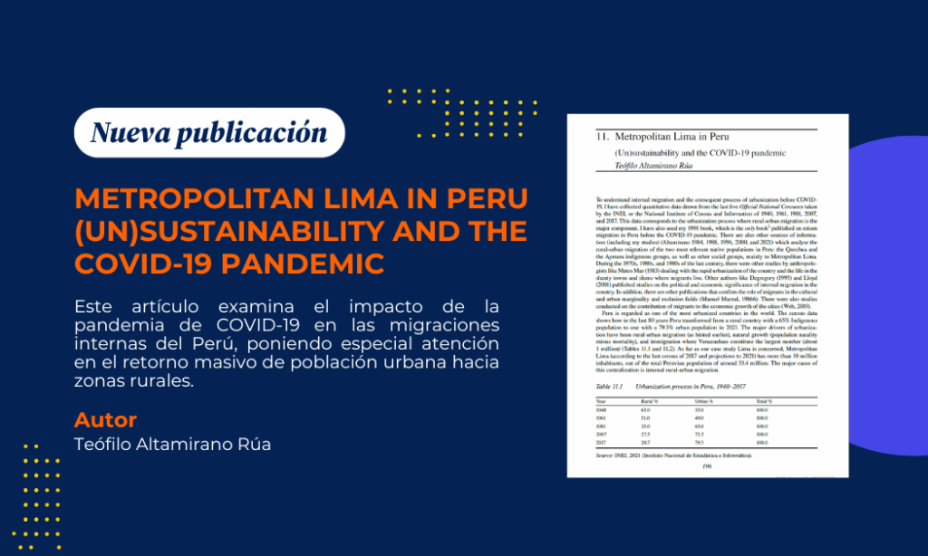 Teófilo Altamirano presenta Metropolitan Lima in Peru, un estudio sobre migración y pandemia